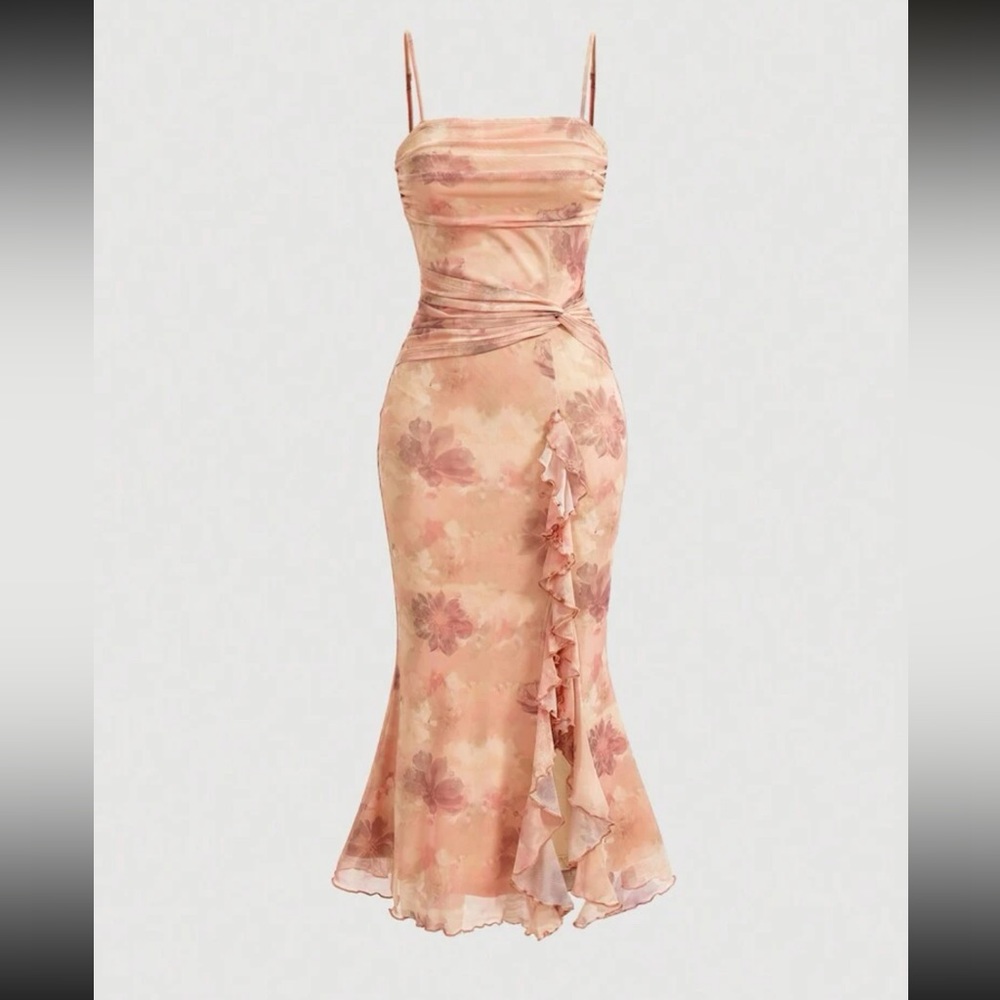 NEW Women's Floral Print Ruffle Hem Cami Dress